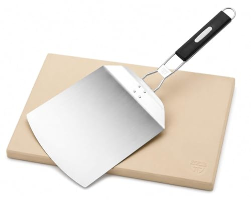 GRÄWE Set per pizza, 2 pezzi, pietra per pizza, paletta per pizza, accessori per pizza, forno per pizza, forno, barbecue, barbecue a gas, cordierite, mattoni, mattoni, pietra per il pane, pietra per