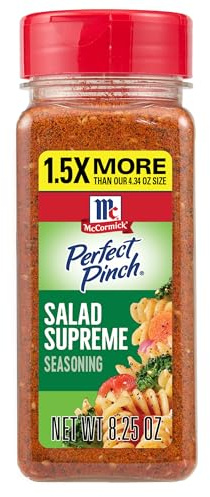 McCormick Perfect Pinch Seasoning, Salad Supreme, Vibrant Blend of Romano Cheese and Savory Spices for a Pop of Flavor, Color and Texture on Salads & More, 8.25 oz