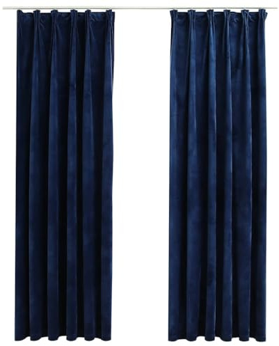 vidaXL 2X Vorhang Verdunkelung mit Haken Verdunkelungsvorhang Kräuselband Thermo Gardine Blickdicht Vorhänge Samt Dunkelblau 140x225cm
