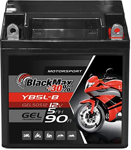 BlackMax YB5L-B Motorradbatterie GEL 12V 5Ah 110A CB5L-B Batterie 50512 12N5.5-3B