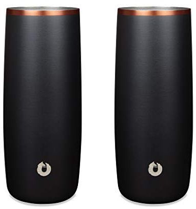 SNOWFOX Premium Vacuum Insulated Stainless Steel Cocktail Glass/Drink Tumbler -Set of 2 -Drinks Stay Icy Cold -Thermal Highball Glasses -Elegant Home Entertaining -Classic Barware -14.5 oz -Black/Gold