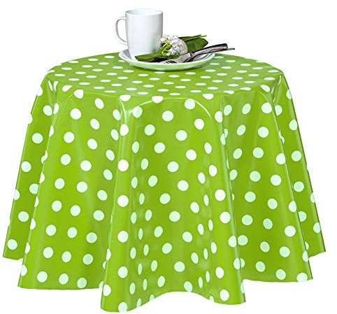 Wachstuch Tischdecken Wetterfest Robust Wachstischdecke Garten Tischdecke abwischbar Oval, Eckig, Rund (100x140cm Eckig, Punkte Grün)