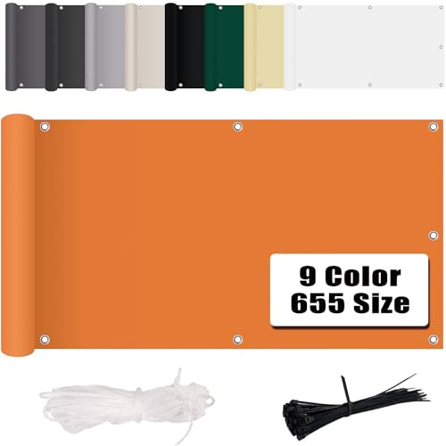 MENGH Insynsskydd för balkong, 85 x 550 cm, balkongskydd, väderbeständigt och enkel skötsel, med öljetter och rep, för trädgårdsanläggningar, camping och fritid, orange