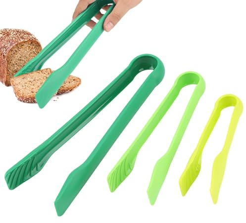 3PCS Plastic Serving Tongs Set, Kitchen Clip Non-Stick Food Tongs Small Medium Large Bread Tongs Cooking Tongs for Oven Baking Salad Steak Vegetable Ice Serving Tools Utensil Set