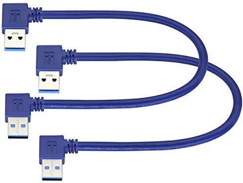 AAOTOKK 2 Pack 90 Degree Male USB 3.0 Cable Left & Right Angle 3.0 USB A Male to USB Male Charging & Data Transfer USB Cable for Hard Drive,Printers,Laptops,Keyboard,More USB A Devices(0.3M/1ft-Blue)