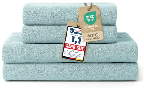 Blumtal Premium Frottier Handtücher Set 4 teilig 100% Baumwolle - Oeko-TEX zertifiziertes Badetuch 2X (70x140 cm) + Towel 2X (50x100 cm) - saugstarkes Frottiertücher Set - Handtücher Blau Hell
