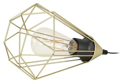 EGLO Tischlampe Tarbes, 1 flammige Tischleuchte, Nachttischlampe aus Metall in Messing-Gebürstet, Wohnzimmerlampe, Lampe mit Schalter, E27 Fassung