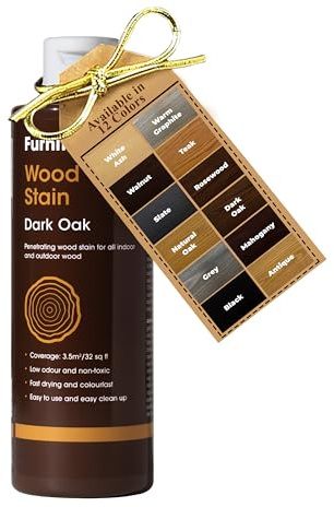 Furniture Clinic Wood Stain (Dark Oak) – Fast Drying, Highly Concentrated, and Easy-to-Apply Wood Stain for All Indoor & Outdoor Wood – Water Based & Non-Toxic – 1L