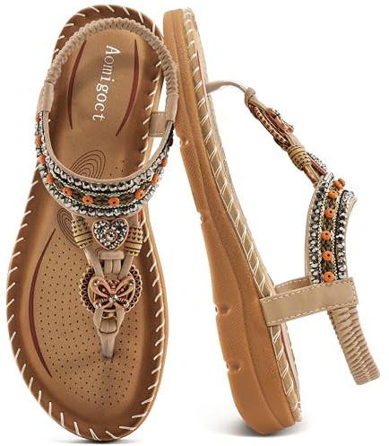 Aomigoct sandaler för kvinnor kilskor: Bekväma ortopediska sandaler kvinnor uppklädda sommar flip flops avslappnade promenadkilar, BEIgE, 35.5 EU