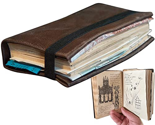 KFGJ Indiana Jones Grail Diary, Diario del Grial Indiana Jones,Réplica de Accesorios de Diario de Indiana Jones,Réplica de Accesorios de Película Clásica,Cuaderno de Notas de Cuero, Brown, 6.7 x 4 in