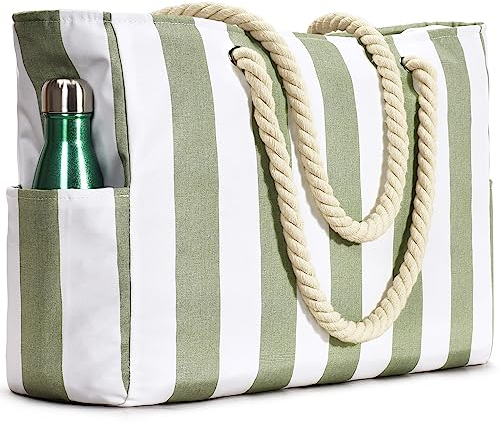 oscaurt Strandtasche, Badetasche Wasserdicht Streifen Strandtasche mit Reißverschluss mit Nasstaschee Grosse Strandtasche für Damen