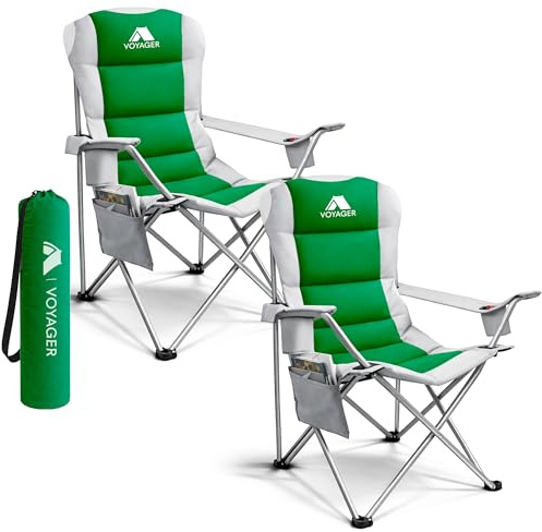 VOYAGER 2 Pack Outdoor Camping Chair Set,120kg Capacity, 3.3kg Per Chair, Waterproof Folding Chairs with Cup Holder & Side Pockets, Portable Chairs for Garden, Fishing, Picnic Camping & Travel Comfort