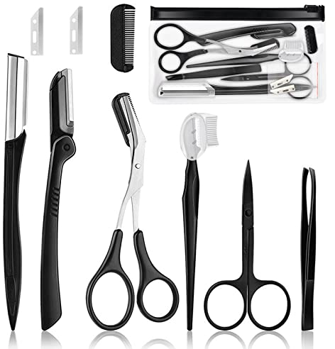 Professionelles Augenbrauen Pflege Set, 9 Stück Augenbrauen Trimm Set Pinzette aus Edelstahl, Kleine Schere, Augenbrauenschaber, Werkzeug zum Trimmen der Augenbrauen für Männer und Frauen