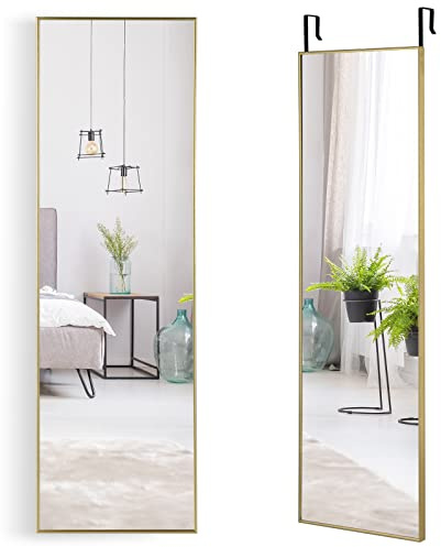 COSTWAY 37 x 120cm Ganzkörperspiegel mit höhenverstellbaren Hängehaken Wandspiegel Türspiegel Hängespiegel Spiegel für Schlafzimmer, Wohnzimmer und Eingangsbereich (Gold)