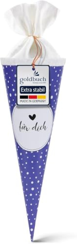 goldbuch 93 215 - Cornet Surprise en Bleu avec Pois Blancs comme Motif - pour garçons et Filles - en Carton laqué avec Fermeture en Feutre - Un cœur pour Vous - Longueur : 35 cm - Diamètre : 11,5 cm