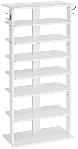 HOOBRO Zapatero, Estante Zapatero, Estantería para Zapatos, Mueble Zapatero de 8 Niveles, con 2 Ganchos, 50 x 28 x 113 cm, para Entrada, Dormitorio, Ahorra Espacio, Blanco EWT750XJ01
