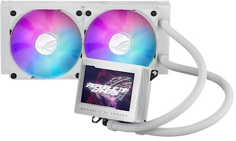 ASUS ROG Ryujin III 240 ARGB WHT All-in-one Liquid CPU Cooler with 240mm Radiator. Asetek 8th gen Pump, 2X Magnetic 120mm ARGB Fans (Daisy Chain Design), 3.5” LCD Display.,White