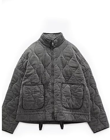 QIUNI Abrigo de algodón Moda de invierno para mujeres Bolsillo con cordón Cálido Vintage Manga larga Cremallera Ropa exterior femenina Tops Chaqueta