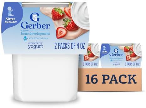 Gerber Stage 2 Baby Food, Strawberry Yogurt Tubs, Calcium Helps Support Bone Development, Baby Yogurt, 2 Count 4oz (Pack of 8)