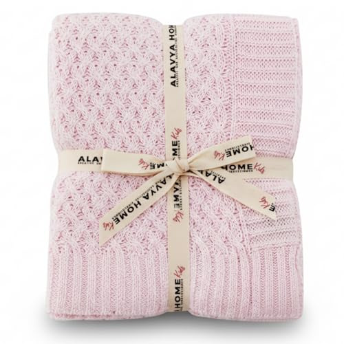 Alavya Home® Babydecke 75x100 cm Baumwolle Wolldecke aus Oeko-TEX I Baumwolldecke Strickdecke für Baby I Baby Decke Neugeborenen Kuscheldecke Geschenk Junge & Mädchen I 100% GOTS Organic Bio Baumwolle
