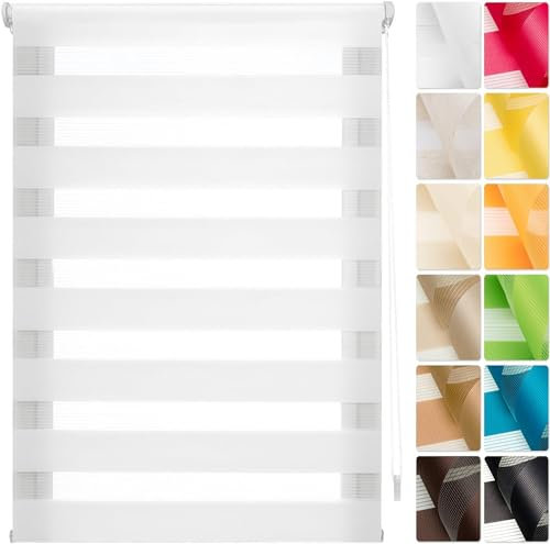 Dachfenster Verdunkelungsrollo 40 x 120 cm Tag-Nacht-Rollo ohne Bohren, Fensterrollo Klemmrollo, Seitenzugrollo Verdunkelung für Fenster, für Alle Fenster ohne Bohren, Weiß