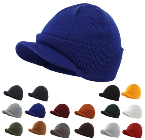 Magracy Unisex herr varm visir mössa utomhus dubbel stickad mössa med topp vintermössa, Ljus kunglig, en storlek