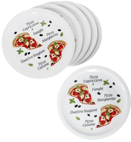 MamboCat Set di 6 piatti per pizza Variazione, Ø 30,5 cm, per 6 persone, grandi piatti per pizza in porcellana con decorazione per pizza e scritta, per pizze o per preparare, piatti XL