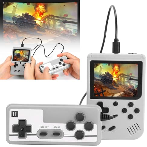 PKKP Handheld-Spielkonsole, Retro-Spielekonsole mit 500 Klassische FC Spiele, Handheld Game Console, Retro Konsole Game Stick für Erwachsener Teenager Geburtstagsgeschenk (Grau-2 Spieler)