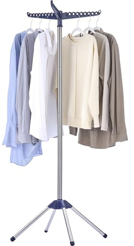 CASAMAYA Clothes Drying Rack Foldable, 59 inch Tripod Laundry Drying Rack Indoor with Rotating Clothes Rail for 27 Pieces of Clothes, Space Saving, Blue and Silver CDR001Q01