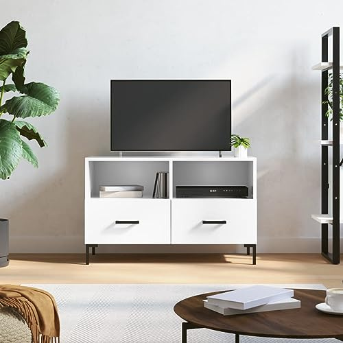 TJROO TV-Schrank mit Schubladen, weiß, glänzend, 80 x 36 x 50 cm, Holz, mehrschichtig, Eisen, TV-Schrank mit Schubladen, Fernsehmöbel, Wohnzimmer, Schrank, TV-Konsole