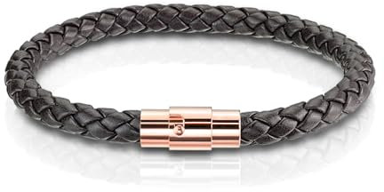Paula & Fritz® Armband Herren Kunst-Leder Braun Magnet Edelstahl-Verschluss Rosegold 6-mm Breit 190-mm Lang Damenarmband Armschmuck Geflochten Bolo-Kordel
