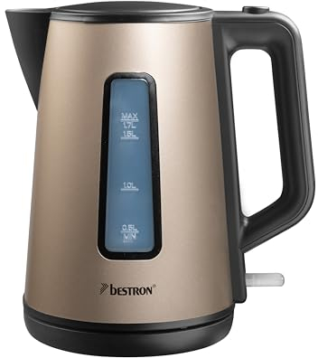 Bestron Bollitore con base a 360°, bollitore acqua incluso arresto automatico e protezione contro il funzionamento a secco, capacità di 1,7 litri, 2200 Watt, Satin Collection, Colore: Beige