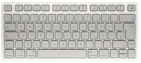 CHERRY KW 7100 MINI BT FOR MAC, kompakt Mac-tangentbord med 3 Bluetooth-kanaler, tysk layout (QWERTZ), trådlöst tangentbord för flera enheter, Moonlight White