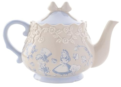 Disney - Alice in Wonderland - Ceramic Teapot - Alice, Mad Hatter & Roses Motif - Decor and Homeware for Garden Party Decorations, Hosting, Serving & Dining. H:16cm x W:22cm x D:16cm