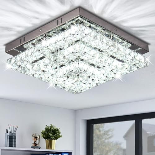 Cainjiazh 11.8” lampadario di cristallo LED Lampadario di cristallo a filo soffitto Lampadari moderni di cristallo quadrato per camere da letto corridoio cucina ufficio senza telecomando