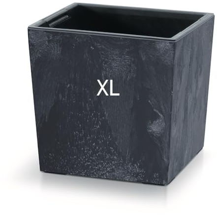 MELTOM Pflanzkübel aus Kunststoff mit Herausnehmbaren in Betonoptik Einsatz (Anthrazit, XL - 30 cm)