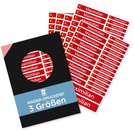 KINDER-DRUCKEREI Namensaufkleber Schule, Kita & Kindergarten, 130 Stück | personalisiert mit Wunschname, 3 Größen, für Kita-Start, Krippe & Schulanfang, wasserfest, spülmaschinenfest & kratzfest