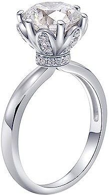 AMDXD 14 Karat Weißgold 585 Ring für Damen, Krone Blumen Solitärring Eheringe mit 2ct Moissanit Rund, 14K Gold Verlobungsring Freundschaftsringe Solitärring Echtes, Weißgold, Gr.63