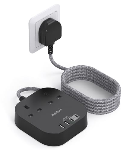 Extension Lead, Power Strips with 2 Way Outlets 4(4.5A, 2 Type C & 2 USB-A) | Extension Lead with USB Slots, Surge Protection Plug Extension Socket with 1.6 Meter Braided cord for Home Office (Black)