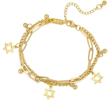 EUEAVAN Pulsera de estrella de David, colgante de hexagrama de estrella judía, pulsera de oración hebrea judía, tobillera de protección de amuleto, joyería de Hanukkah, regalos para mujeres, Medium,