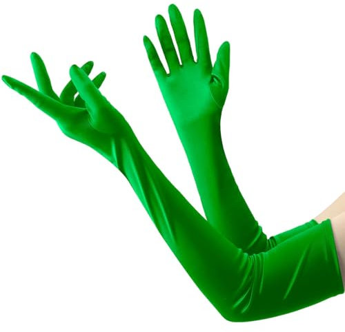 WUSJCOF 1 Paar Lange Handschuhe Damen, Elastische Lange Abendhandschuhe, 1920er Karneval Kostüm für Halloween Karneval Fasching Festival Party (Grün)