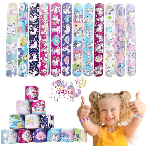 FENQURO 24 Pezzi Braccialetti Slap per Bambini - Regalo Compleanno e Fine Festa (Unicorno)