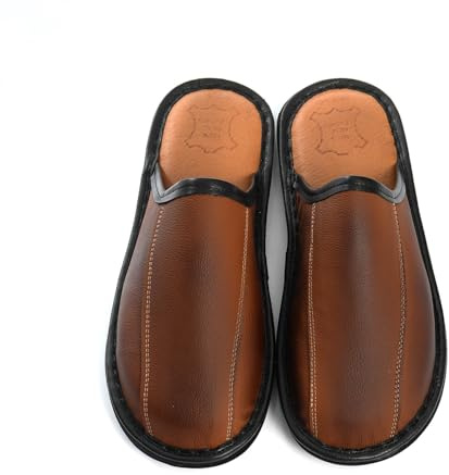 Rimo-Genuine Touch Pantofole da uomo in pelle – Pantofole fatte a mano con suola antiscivolo, comode e robuste, taglie 41-47, marrone, 41 EU