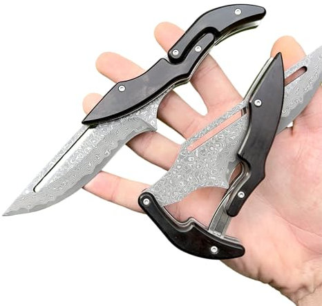 Obespina Couteau Pliant Friction Noir Poche Damas Style Japonais Acier Lame 67 Couches VG10 Damascus Tranchante Collection Cadeau Homme Camping Original Manche Bois EDC Japonais Suminagashi