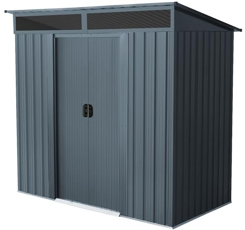 Pergart Gerätehaus Lüttich 64 | Anthrazit Matt | 2,35 m² | aus verzinktem Stahl | Wetterfestes Metallgerätehaus mit Pultdach & Lichtband | Abschließbar, Stabil & vor Rost geschützt