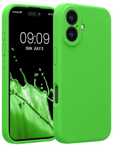 kwmobile Handyhülle für Apple iPhone 16 Hülle - gummierte Handy Silikon Case für iPhone 16 - Schutzhülle Cover - Limettengrün