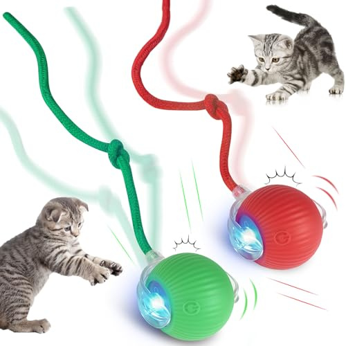 Grantop 2 Stück Interaktives Katzenspielzeug Katzenball,Interaktiver Ball Katze mit Seil,Katzenspielzeuge Selbstbeschäftigung mit LED Licht,Geräuscharmes Automatisch Katzenspielzeug Elektrisch Ball