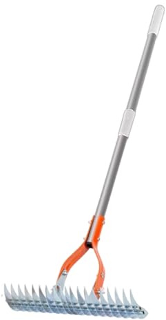 Rastrillo de techo de metal, rake de jardín para jardinería, mango largo ajustable, cultivador de setas, herramientas de jardín ergonómicas portátiles para malas hierbas, aflojamiento, ventilación