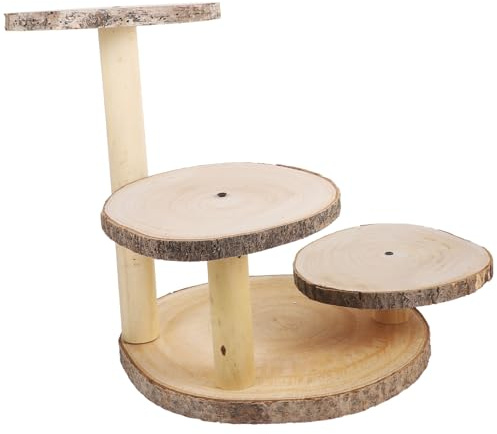 CIYODO Présentoir à Gâteau en Bois Kaki à 3 Niveaux, Design Rustique et Minimaliste, Utilisation Polyvalente pour Mariage et Décoration Intérieure, Facile à Ranger