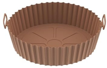 BODOBTF 17.5cm AirFryer Reusable Pot Silicone Easy to Clean Oven Baking Tray Ninja Round Liner Pizza Plate Grill Pan Mat Air Fryer Accessories(Brown-17.5cm)